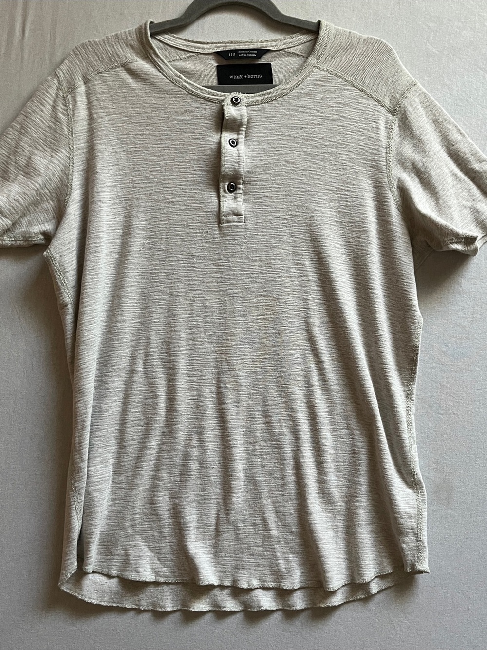 Wings + Horns Mens Slub Knit Short Sleeve Henley Shirt Light Beige L - Fits M